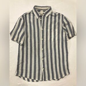 H&M men’s M regular fit button up shirt cotton and linen blend white/blue stripe